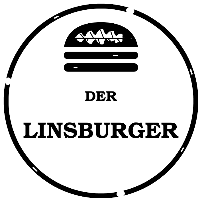 Rundes Linsburger-Logo mit Burger, querliegendem Eichenblatt und dem Schriftzug Der Linsburger